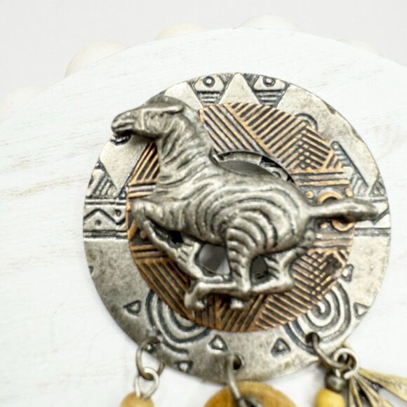 Vintage Mixed Metal Tone Zebra African Safari Brooch Pin Large Dangles - Picture 3 of 6